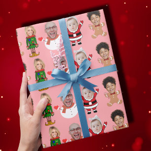 Moderne aangepaste foto familie gezicht foto Kerst Cadeaupapier