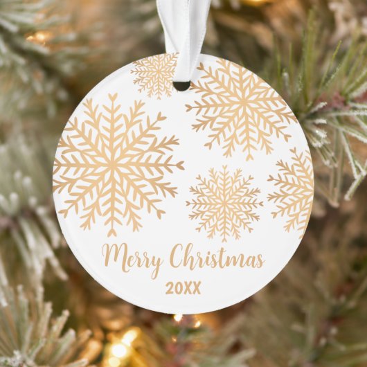 Moderne, aangepaste foto Gold Snowflake Merry-kers Ornament (Boom)
