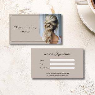 Moderne aangepaste foto haarstylist beige afsprakenkaartje
