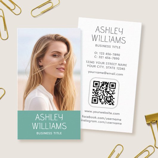 Moderne Aangepaste Foto Kleur QR-code Elegant Groe Visitekaartje