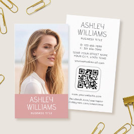 Moderne Aangepaste Foto Kleur QR-code Elegante Roz Visitekaartje
