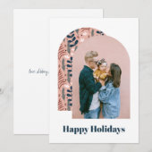 Moderne aangepaste foto met roze blad feestdagenkaart (Voorkant / Achterkant)