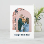 Moderne aangepaste foto met roze blad feestdagenkaart (Staand voorkant)