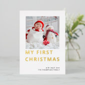 Moderne Aangepaste foto Mijn eerste Kerstmis Folie Feestdagenkaart (Staand Voorkant)
