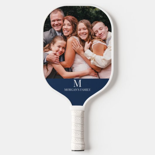 Moderne aangepaste foto Monogram Naam Blauw & Wit Pickleball Paddle (Voorkant)