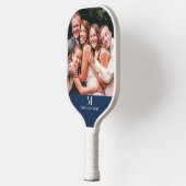 Moderne aangepaste foto Monogram Naam Blauw & Wit Pickleball Paddle (Links)