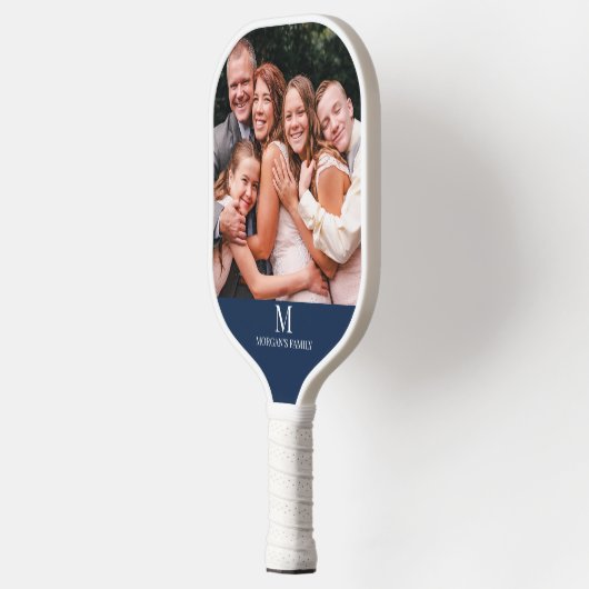Moderne aangepaste foto Monogram Naam Blauw & Wit Pickleball Paddle (Links)
