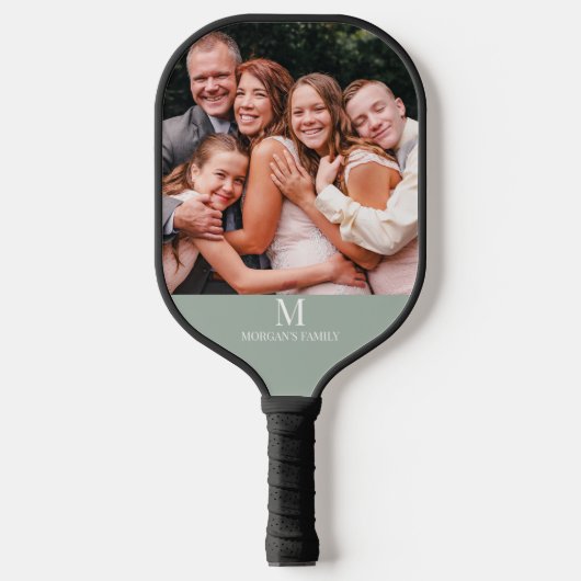 Moderne aangepaste foto Monogram Naam Sage Groen Pickleball Paddle (Voorkant)