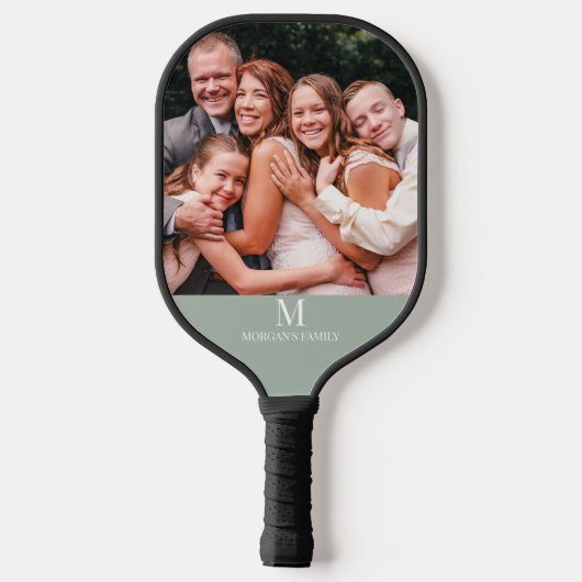 Moderne aangepaste foto Monogram Naam Sage Groen Pickleball Paddle (Achterkant)