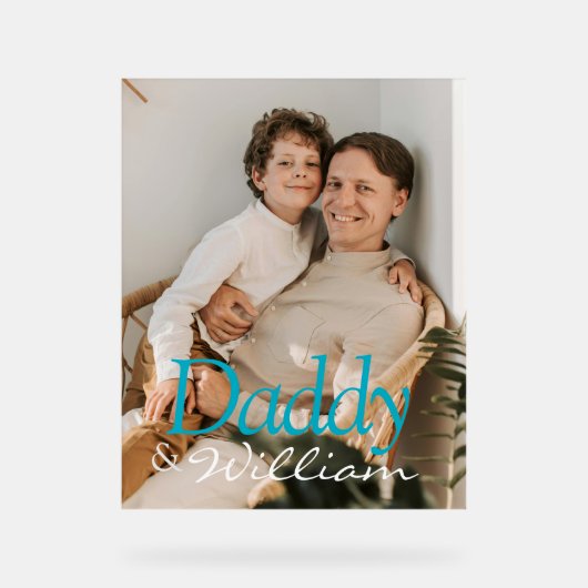 Moderne aangepaste foto papa & Baby naam Keepsake Acryl Bord (Voorkant)