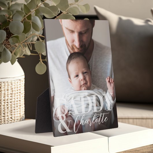 Moderne aangepaste foto papa & Baby naam Keepsake Fotoplaat