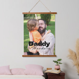 Moderne aangepaste foto papa & Baby naam Keepsake Hangend Wandkleed