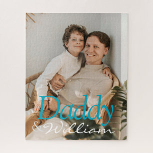 Moderne aangepaste foto papa & Baby naam Keepsake Legpuzzel
