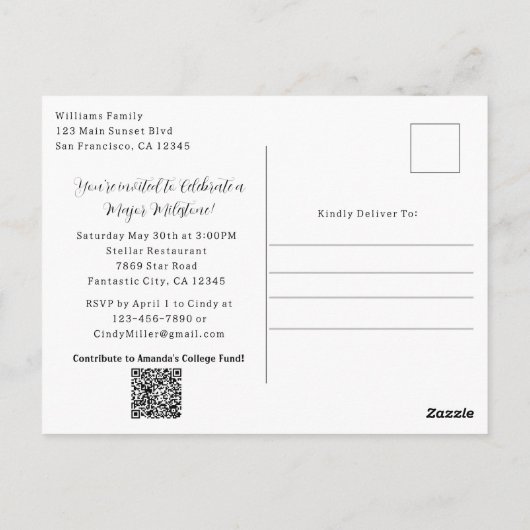 Moderne, aangepaste foto, QR-code, uitnodiging voo (Achterkant)