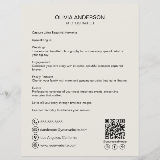 Moderne aangepaste foto QR Fotograaf Business Flyer (Achterkant)