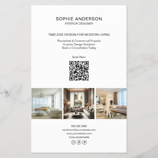 Moderne aangepaste foto QR wit professioneel bedri Flyer (Voorkant)