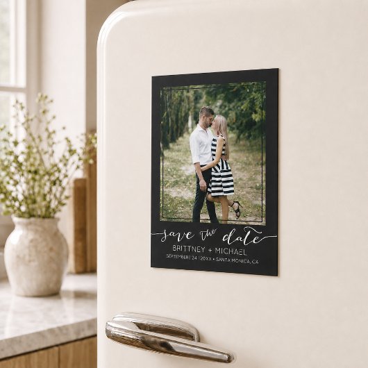 Moderne aangepaste foto Save the Date zwart