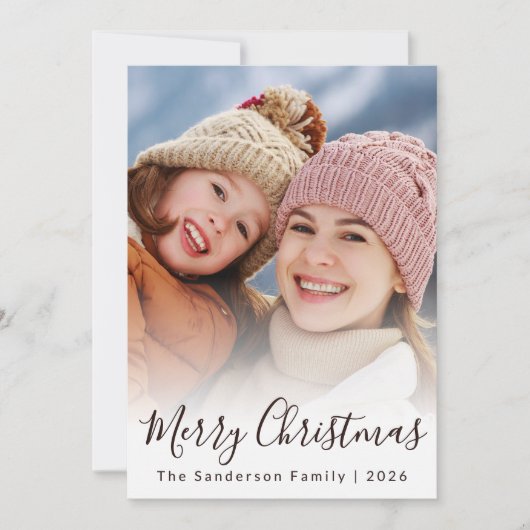 Moderne aangepaste foto script overlay Kerstmis Feestdagenkaart (Voorkant)