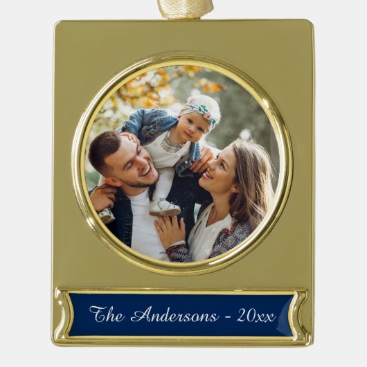 Moderne aangepaste foto verguld banner ornament (Voorkant)