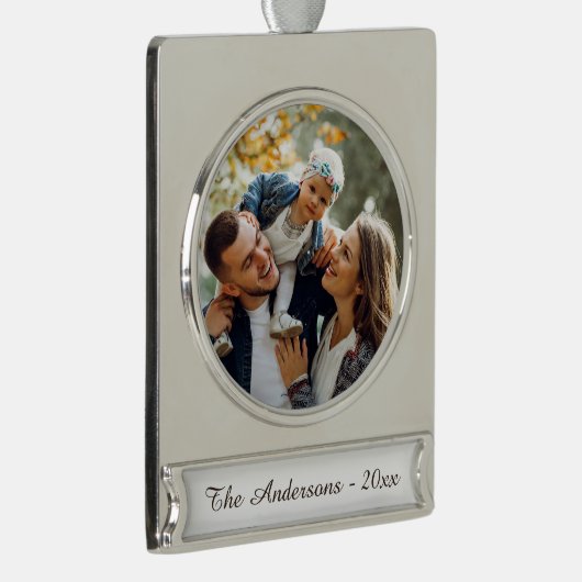 Moderne aangepaste foto verzilverd banner ornament (Rechts)