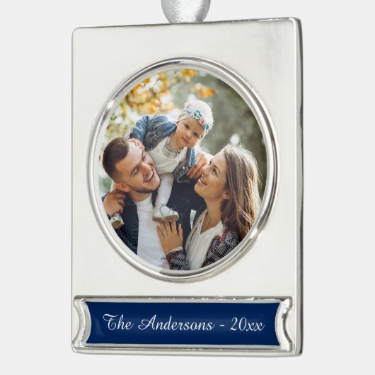 Moderne aangepaste foto verzilverd banner ornament (Links)