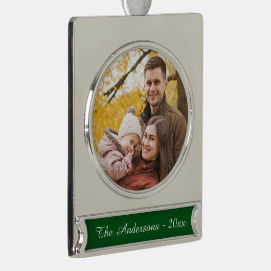 Moderne aangepaste foto verzilverd banner ornament (Rechts)