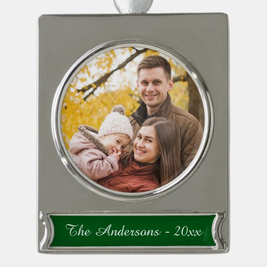 Moderne aangepaste foto verzilverd banner ornament (Voorkant)
