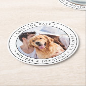 Moderne Aangepaste fotobruiloft bespaart de datum Ronde Kartonnen Onderzetter (Gebogen)