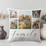 Moderne aangepaste fotocollage elegante scriptfami kussen<br><div class="desc">Creëer uw eigen aangepaste foto kussen,  gewoon uw favoriete afbeeldingen toevoegen voor een gepersonaliseerde familie gooien kussen.</div>