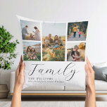 Moderne aangepaste fotocollage elegante scriptfami kussen<br><div class="desc">Creëer uw eigen aangepaste foto kussen,  gewoon uw favoriete afbeeldingen toevoegen voor een gepersonaliseerde familie gooien kussen.</div>