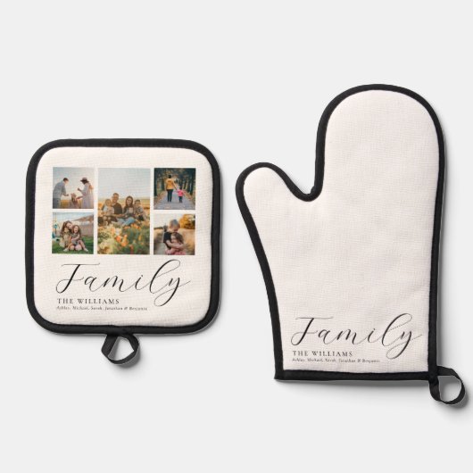 Moderne aangepaste fotocollage elegante scriptfami ovenwant & pannenlap set (Voorkant)