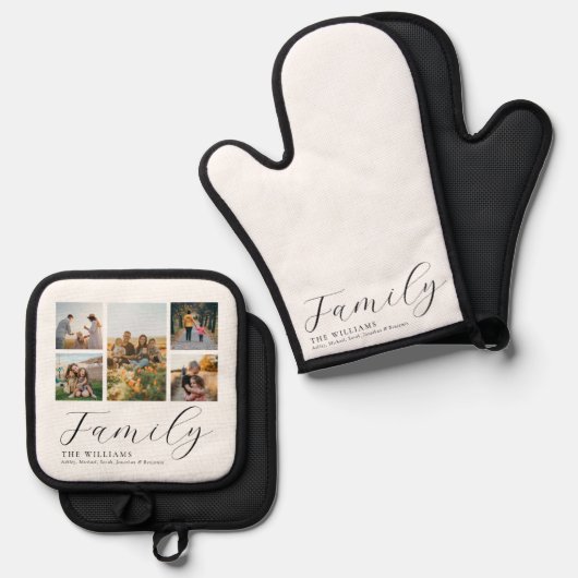Moderne aangepaste fotocollage elegante scriptfami ovenwant & pannenlap set (Voorkant / Achterkant)