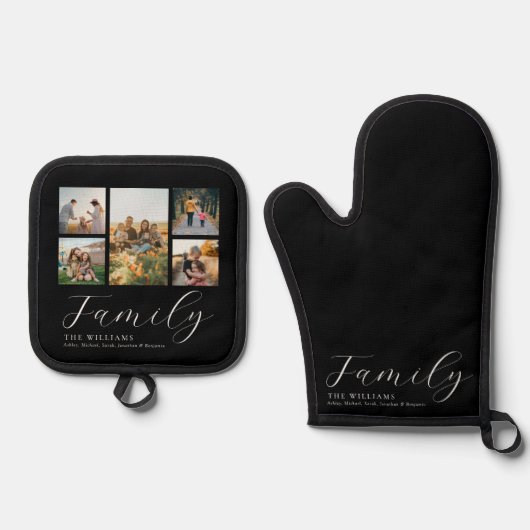 Moderne aangepaste fotocollage elegante scriptfami ovenwant & pannenlap set (Voorkant)