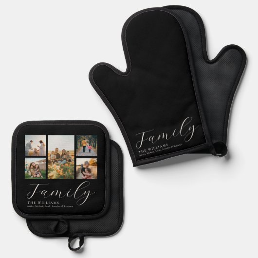 Moderne aangepaste fotocollage elegante scriptfami ovenwant & pannenlap set (Voorkant / Achterkant)