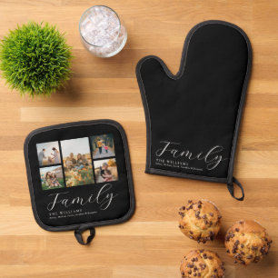 Moderne aangepaste fotocollage elegante scriptfami ovenwant & pannenlap set