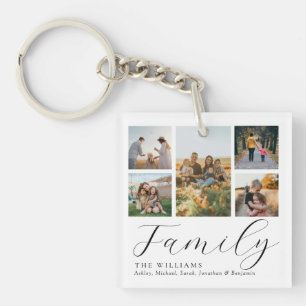 Moderne aangepaste fotocollage elegante scriptfami sleutelhanger