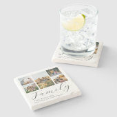 Moderne aangepaste fotocollage elegante scriptfami stenen onderzetter (Zijkant)