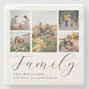 Moderne aangepaste fotocollage elegante scriptfami stenen onderzetter