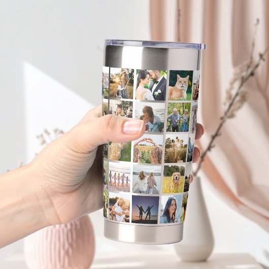 Moderne aangepaste fotocollage geïsoleerde drinkbeker