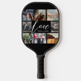 Moderne, aangepaste fotocollage Valentijn zwart Pickleball Paddle