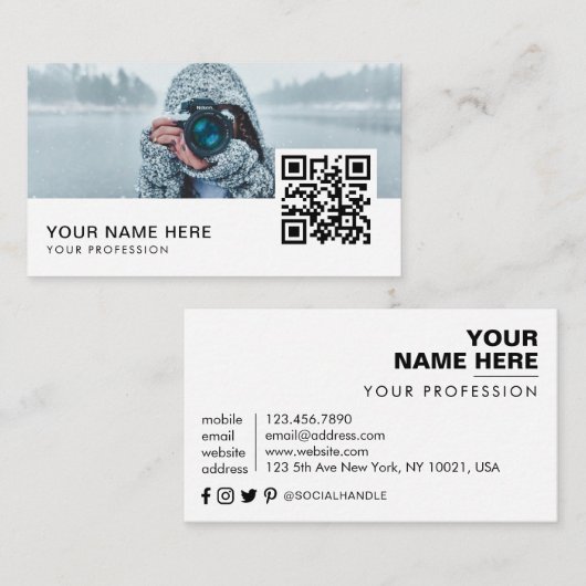 Moderne aangepaste fotograaf QR-code Visitekaartje (Voorkant / Achterkant)
