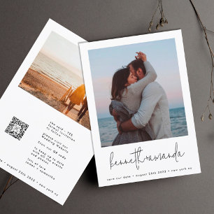 Moderne aangepaste fotonamen Eenvoudige Qr-code op Save The Date