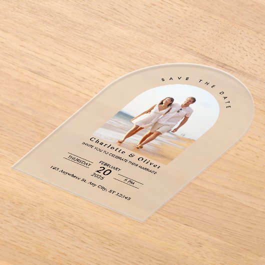 Moderne aangepaste foto's slaan de datum op acryl uitnodigingen (Laagn)