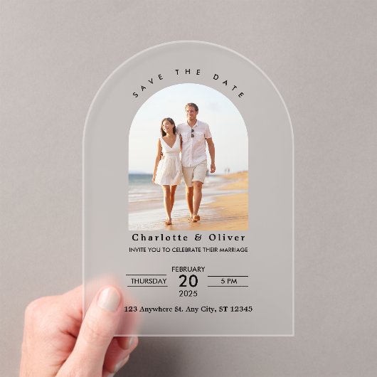 Moderne aangepaste foto's slaan de datum op acryl uitnodigingen (Insitu (Draagbaar))