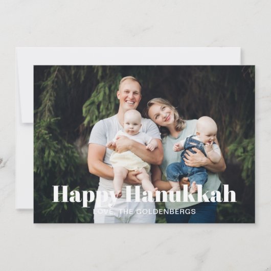 Moderne aangepaste fototekst gestreept patroon Cha Feestdagenkaart (Voorkant)