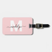 Moderne Aangepaste Girly Blush Roze Monogram Naam Bagagelabel (Voorkant horizontaal)