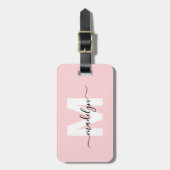 Moderne Aangepaste Girly Blush Roze Monogram Naam Bagagelabel (Voorkant verticaal)
