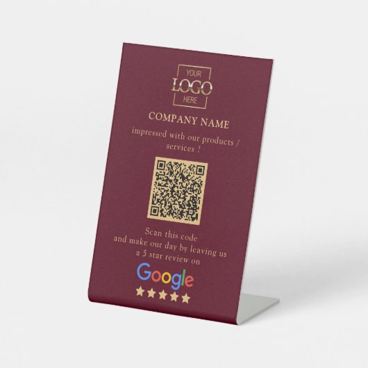 Moderne Aangepaste Google Reviews QR-code Zakelijk Reclamebord Met Voetstuk (Voorkant)