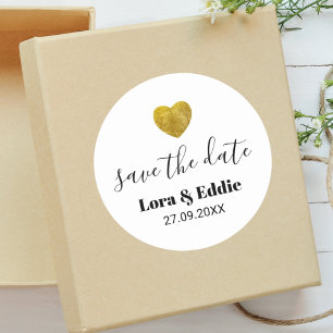 Moderne aangepaste gouden hart trouwkaart uitnodig ronde sticker