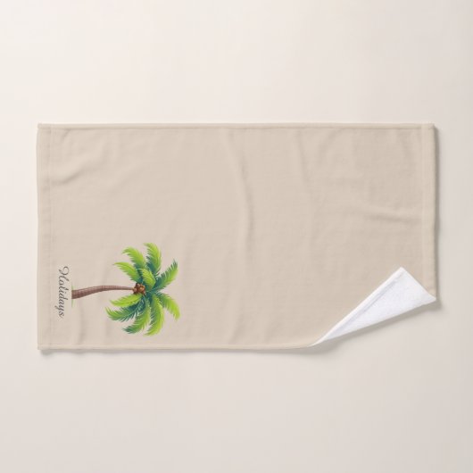 Moderne aangepaste groene palmboom en script op be bad handdoek (Handdoek)